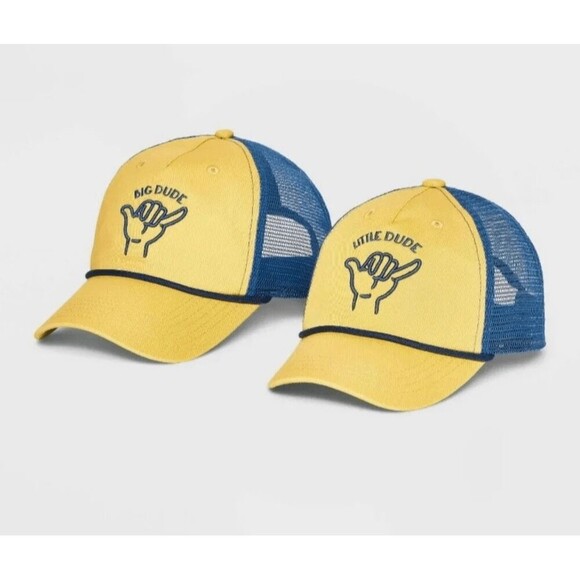 Men's 2pc Big Dude/Little Dude with Flat  Embroidery Hat, cap, Ligh yellow. New. - Picture 1 of 7